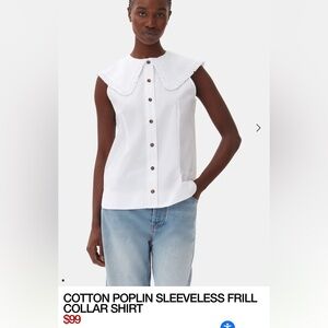 GANNI cotton poplin sleeveless frill collar shirt